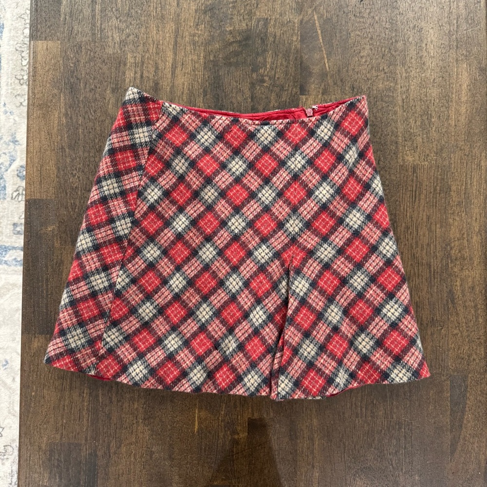 J.Crew Plaid Wool Mini Skirt (Size 8) — Holiday Red Tartan